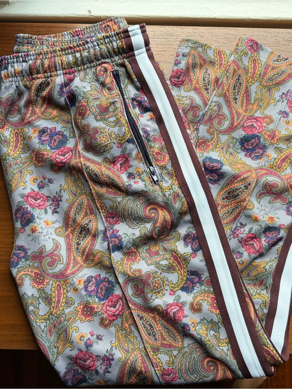 Floral Paisley Track Pants with Side Stripe - Pink/Multi